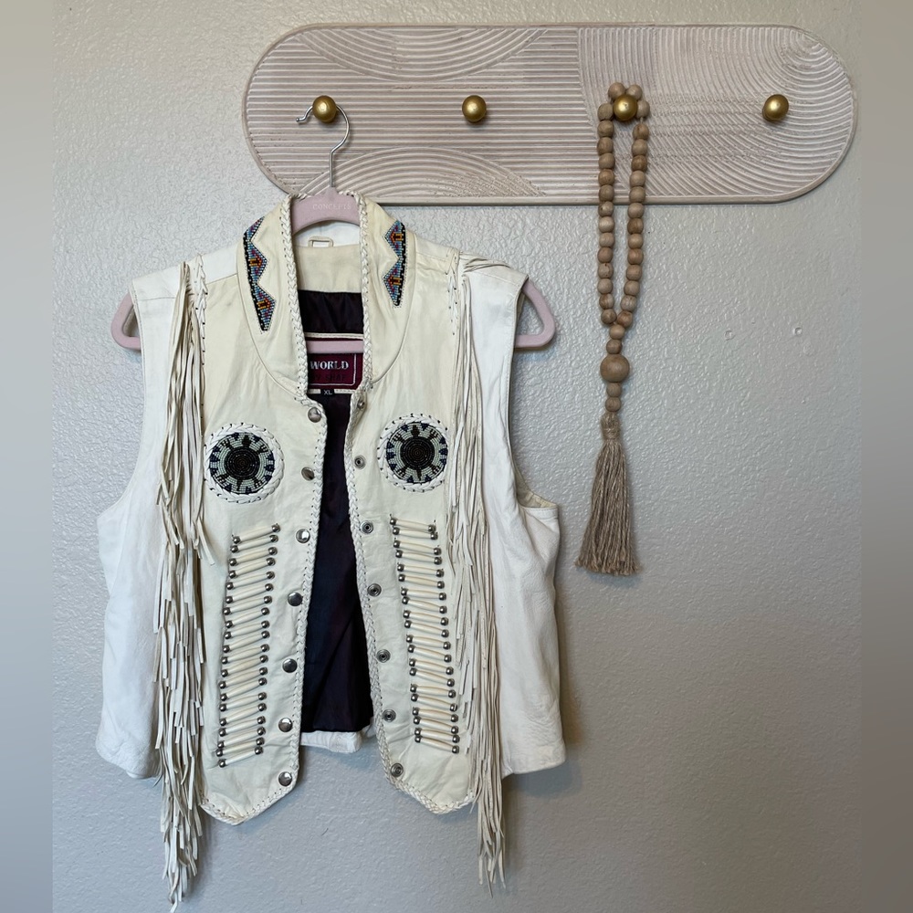 Western World | Off-White Leather Vest | Size XL